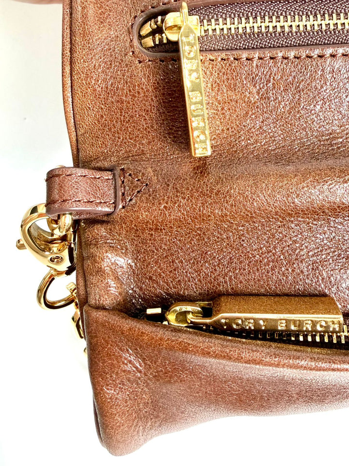 TORY BURCH CALFSKIN LEATHER REVA CLUTCH WITH CHAIN