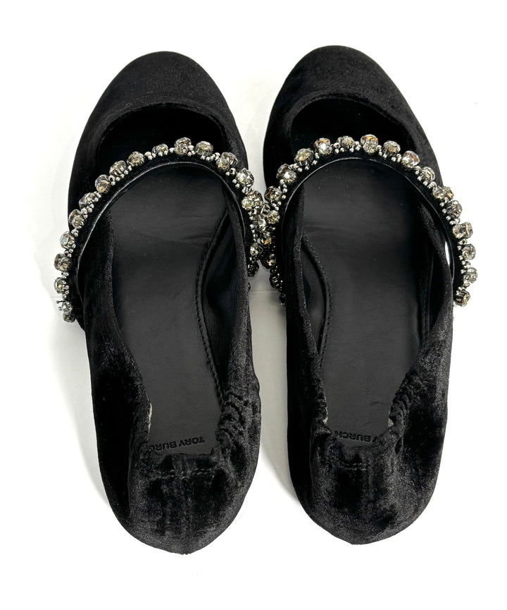 TORY BURCH CRYSTAL STRAP BALLET SHOES
