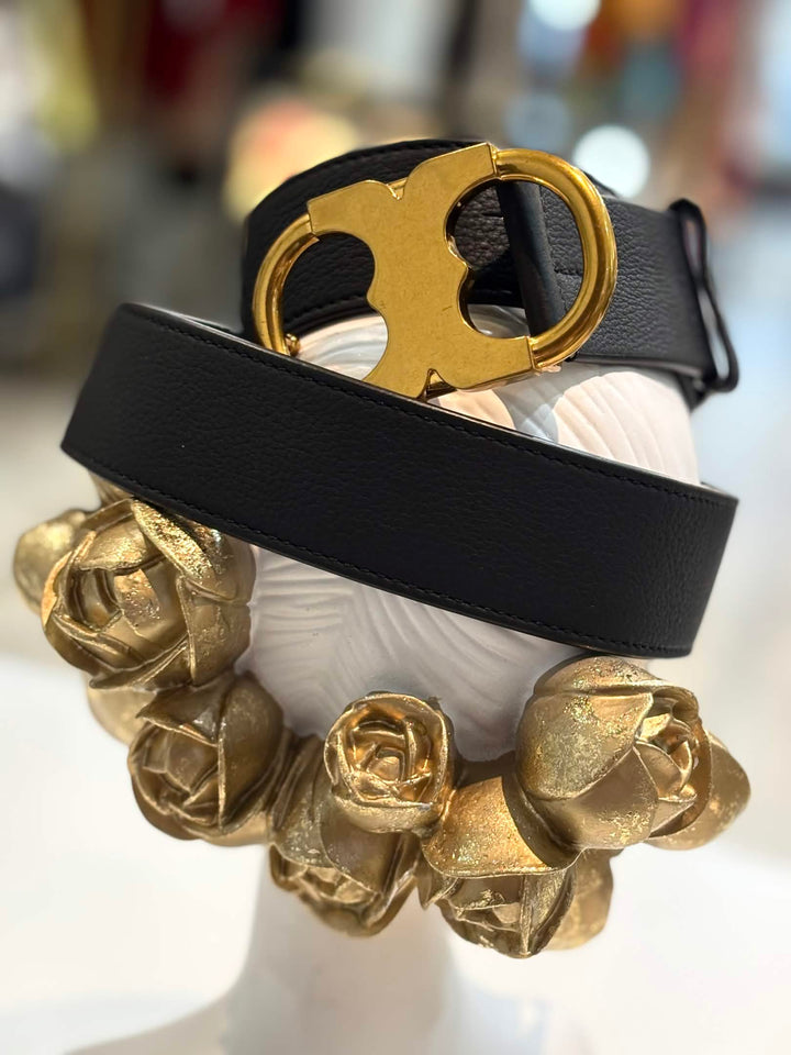 TORY BURCH GEMINI LEATHER WITH GOLD HARDWARE BELT