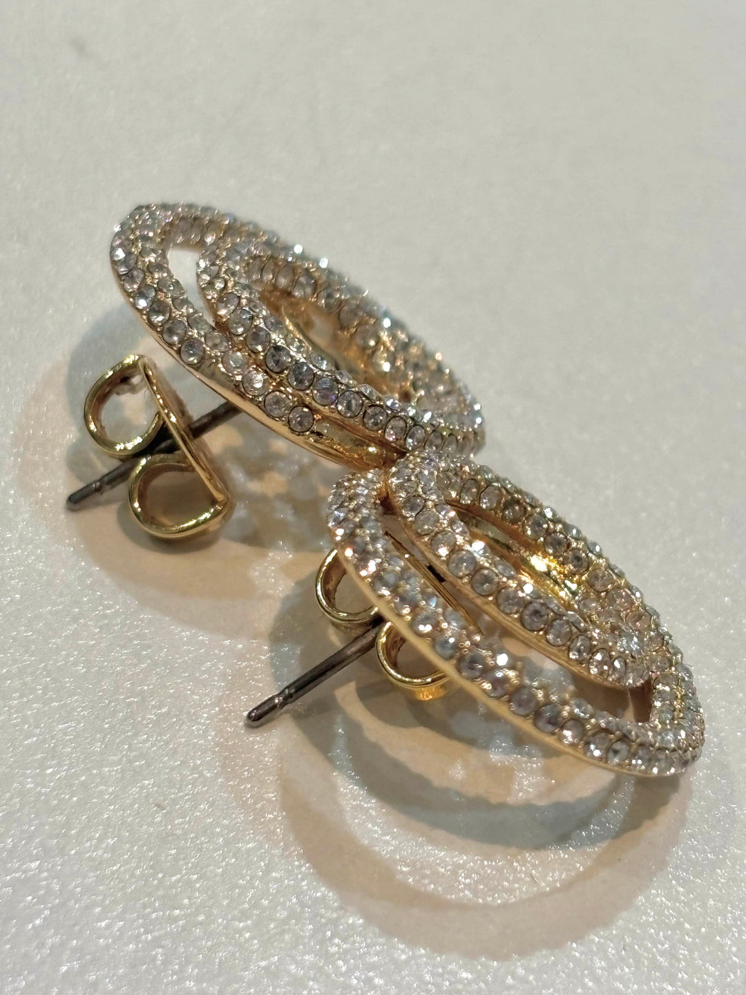 TORY BURCH MILLER 18K GOLD PLATED &amp; CRYSTAL LOGO STUD EARRINGS