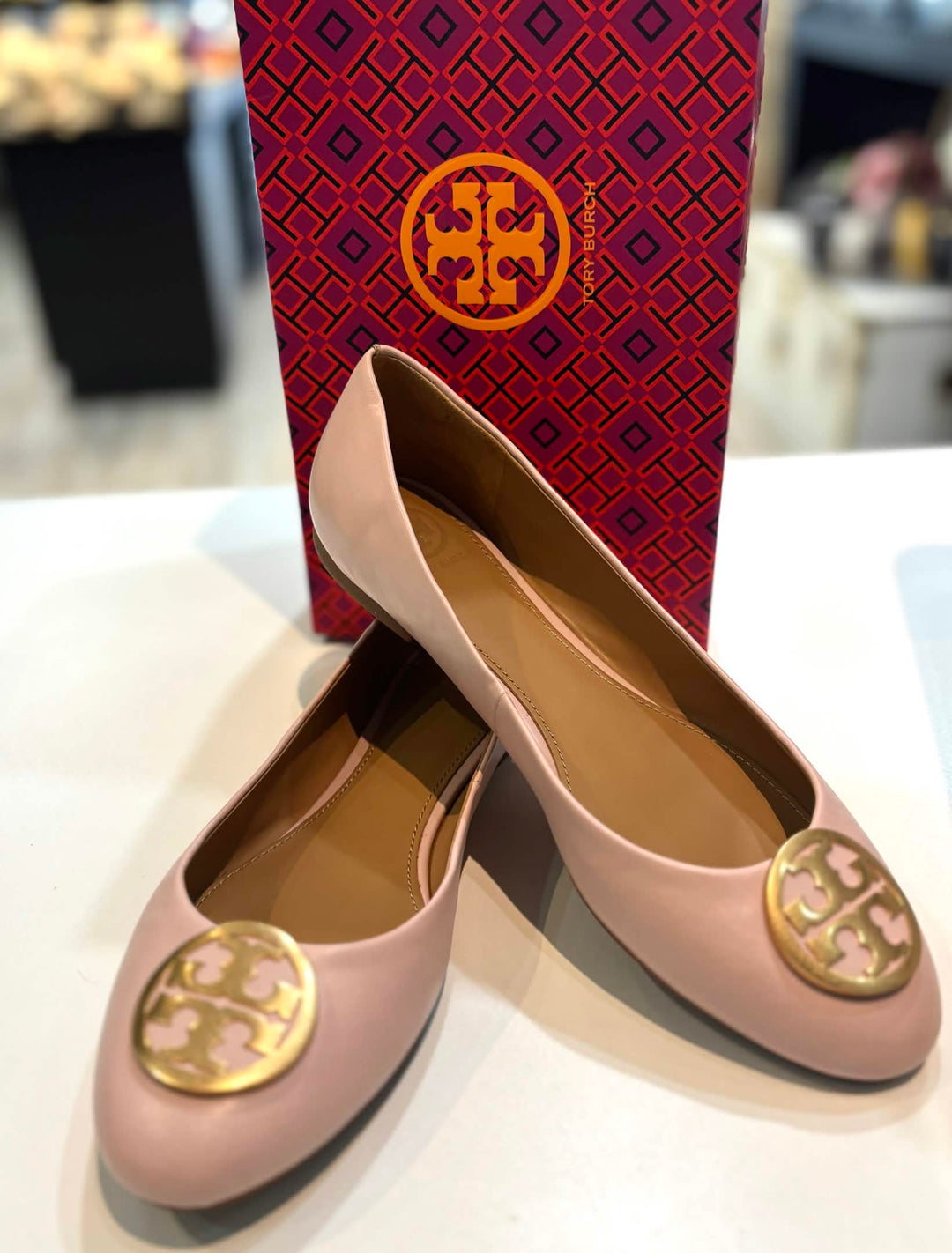 TORY BURCH PINK LEATHER BALLET FLATS