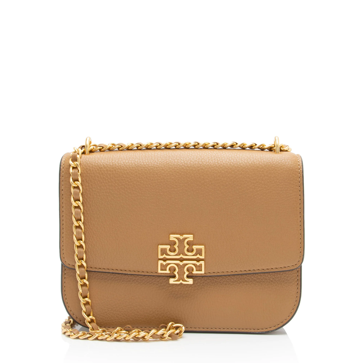 TORY BURCH BRITTEN PEBBLED LEATHER GOLD HARDWARE CROSSBODY BAG