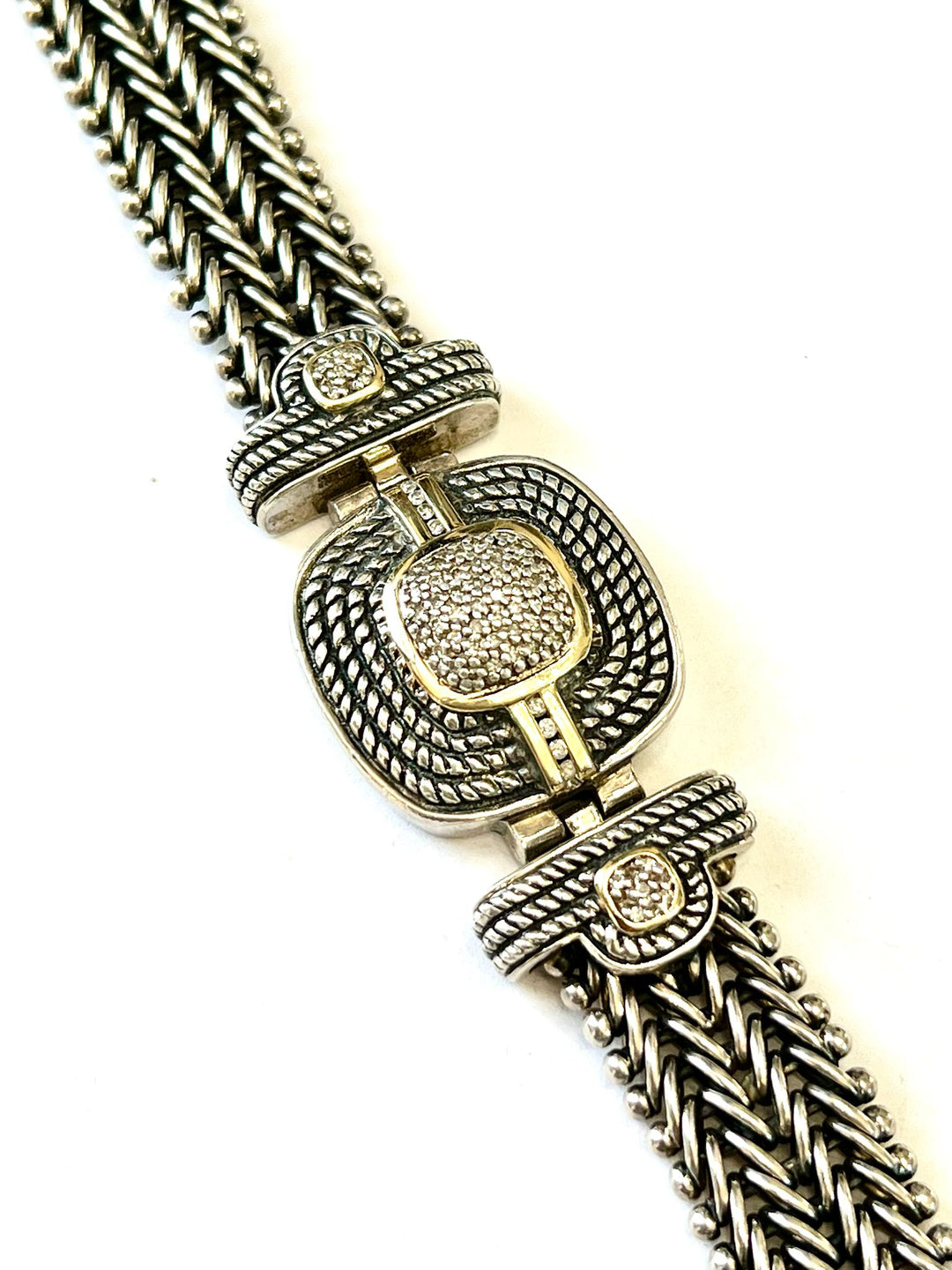 TOWN &amp; COUNTRY 14K GOLD STERLING SILVER DIAMOND BRACELET
