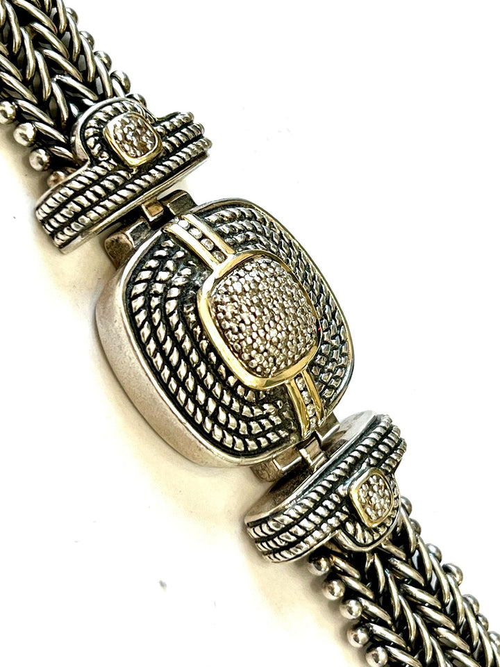 TOWN &amp; COUNTRY 14K GOLD STERLING SILVER DIAMOND BRACELET