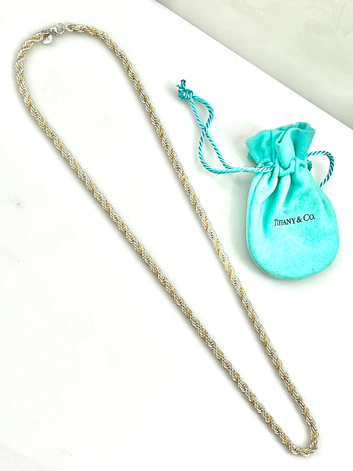 TIFFANY &amp; CO. STERLING SILVER AND 18K GOLD TWIST CHAIN 24" NECKLACE
