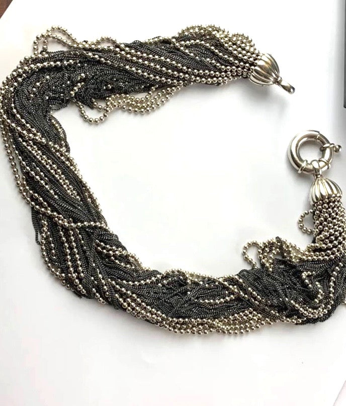 TIFFANY &amp; CO. VINTAGE STERLING SILVER MULTI CHAIN TORSADE NECKLACE