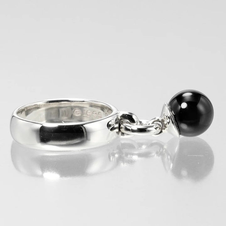 TIFFANY &amp; CO. VINTAGE STERLING SILVER ONYX CHARM RING