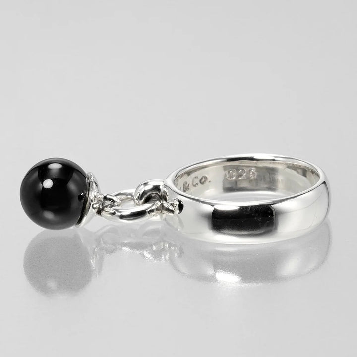 TIFFANY &amp; CO. VINTAGE STERLING SILVER ONYX CHARM RING