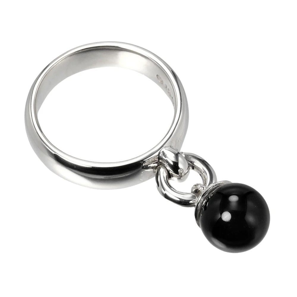 TIFFANY &amp; CO. VINTAGE STERLING SILVER ONYX CHARM RING