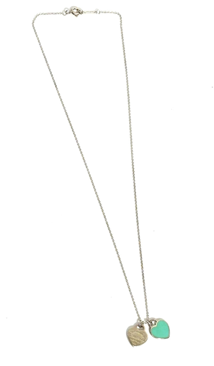 TIFFANY &amp; CO. RTT BLUE DOUBLE HEART STERLING SILVER NECKLACE