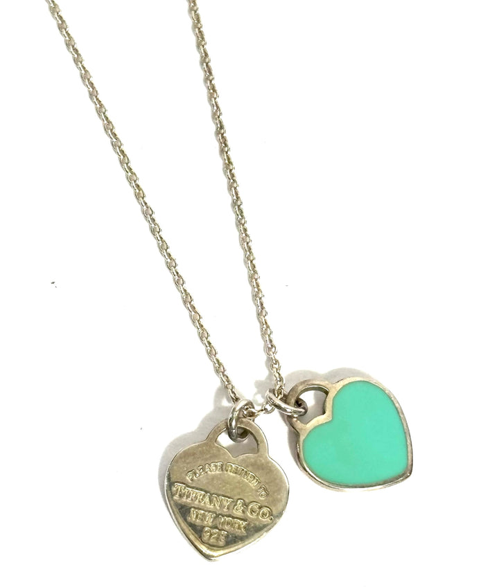 TIFFANY &amp; CO. RTT BLUE DOUBLE HEART STERLING SILVER NECKLACE