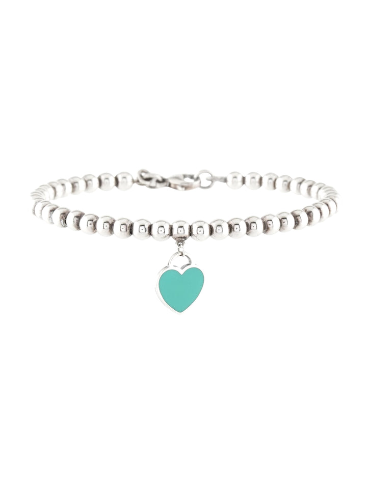 TIFFANY BLUE® ENAMEL HEART TAG RTT STERLING SILVER BEAD BRACELET