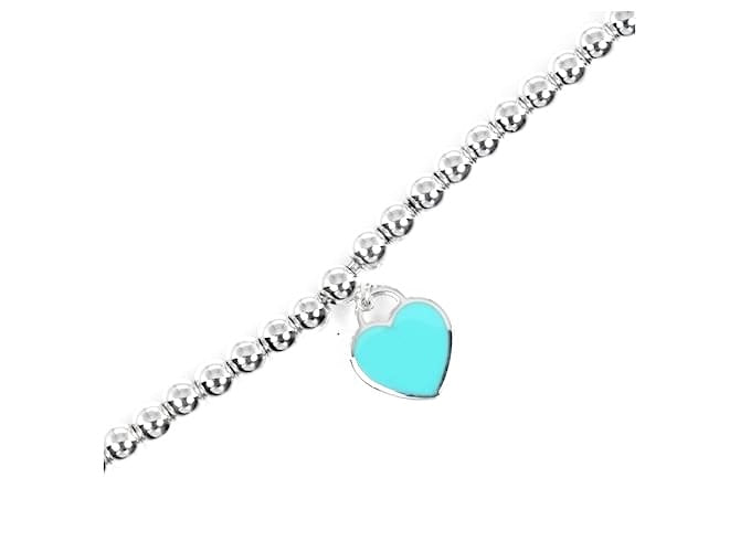 TIFFANY BLUE® ENAMEL HEART TAG RTT STERLING SILVER BEAD BRACELET