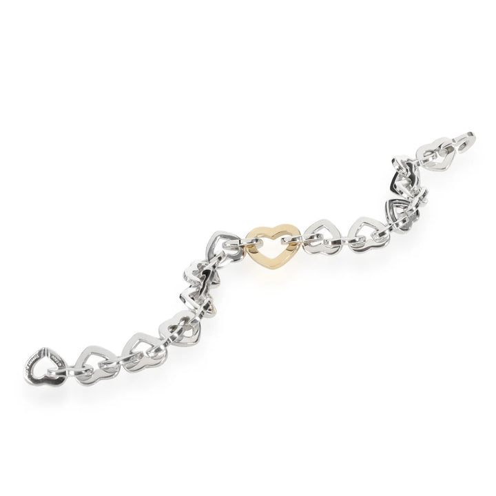 TIFFANY &amp; CO. SS 18K GOLD INTERLOCKING HEART LINK BRACELET