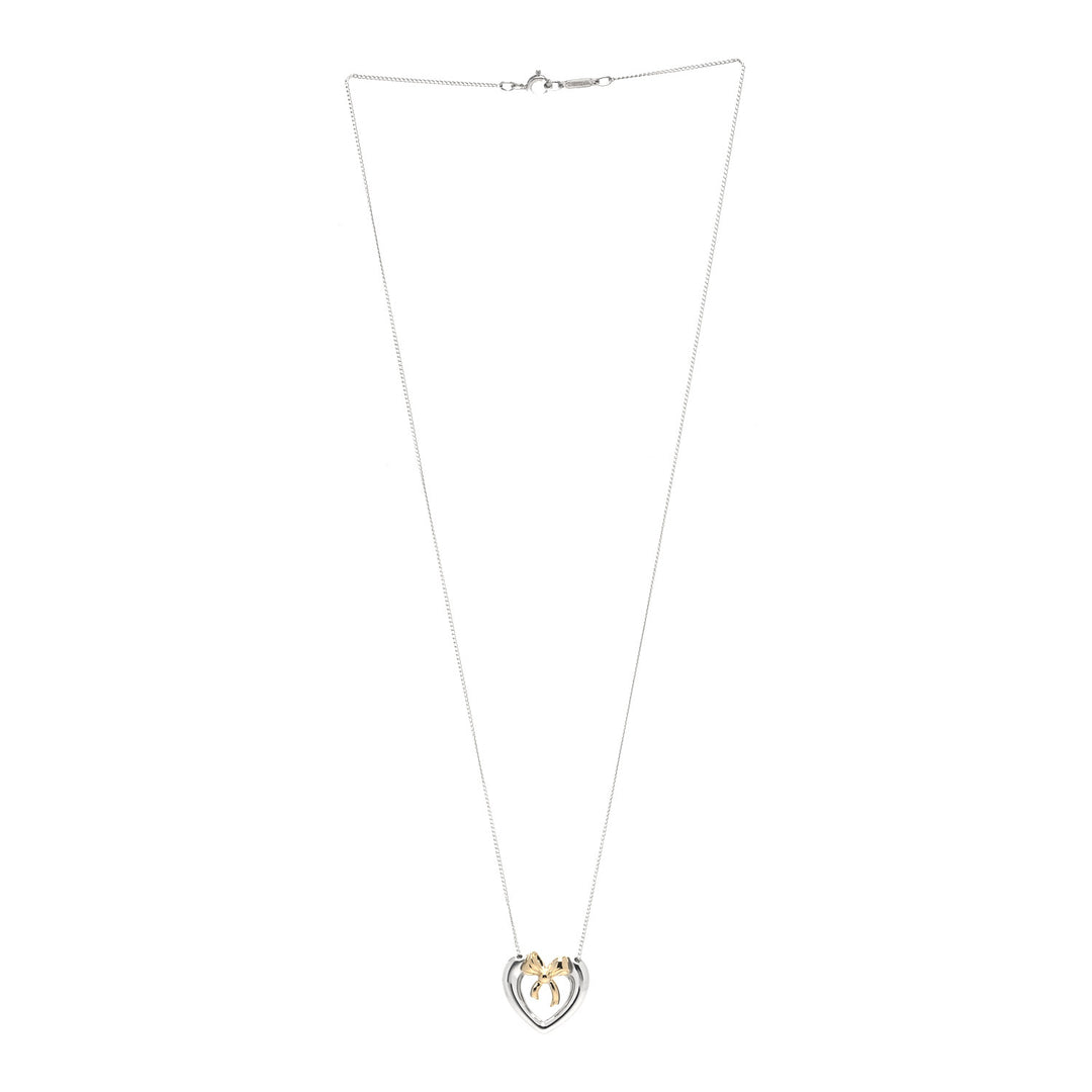 TIFFANY &amp; CO. STERLING SILVER 18K YELLOW GOLD HEART RIBBON NECKLACE