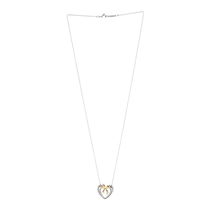 TIFFANY &amp; CO. STERLING SILVER 18K YELLOW GOLD HEART RIBBON NECKLACE