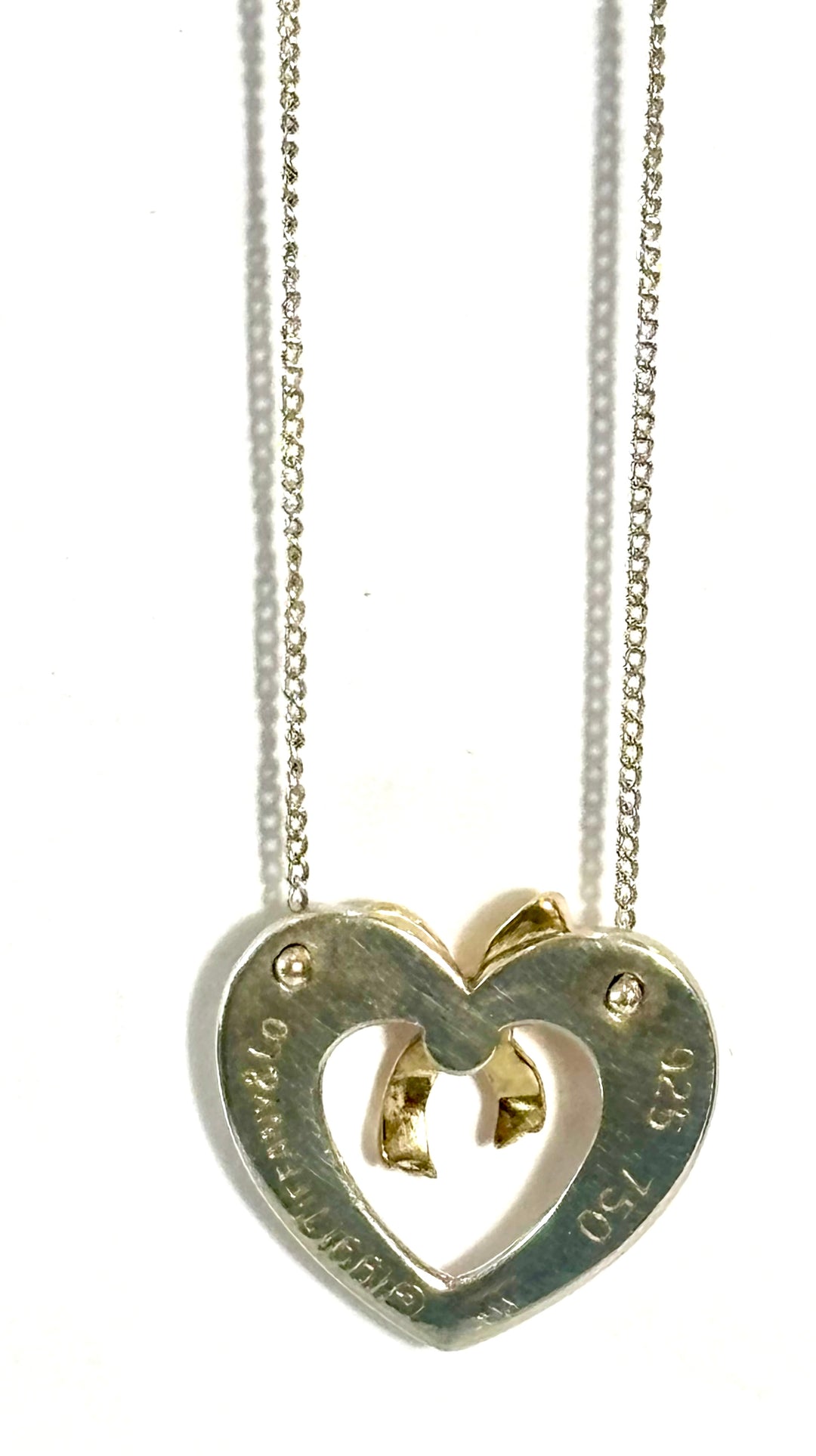 TIFFANY &amp; CO. STERLING SILVER 18K YELLOW GOLD HEART RIBBON NECKLACE