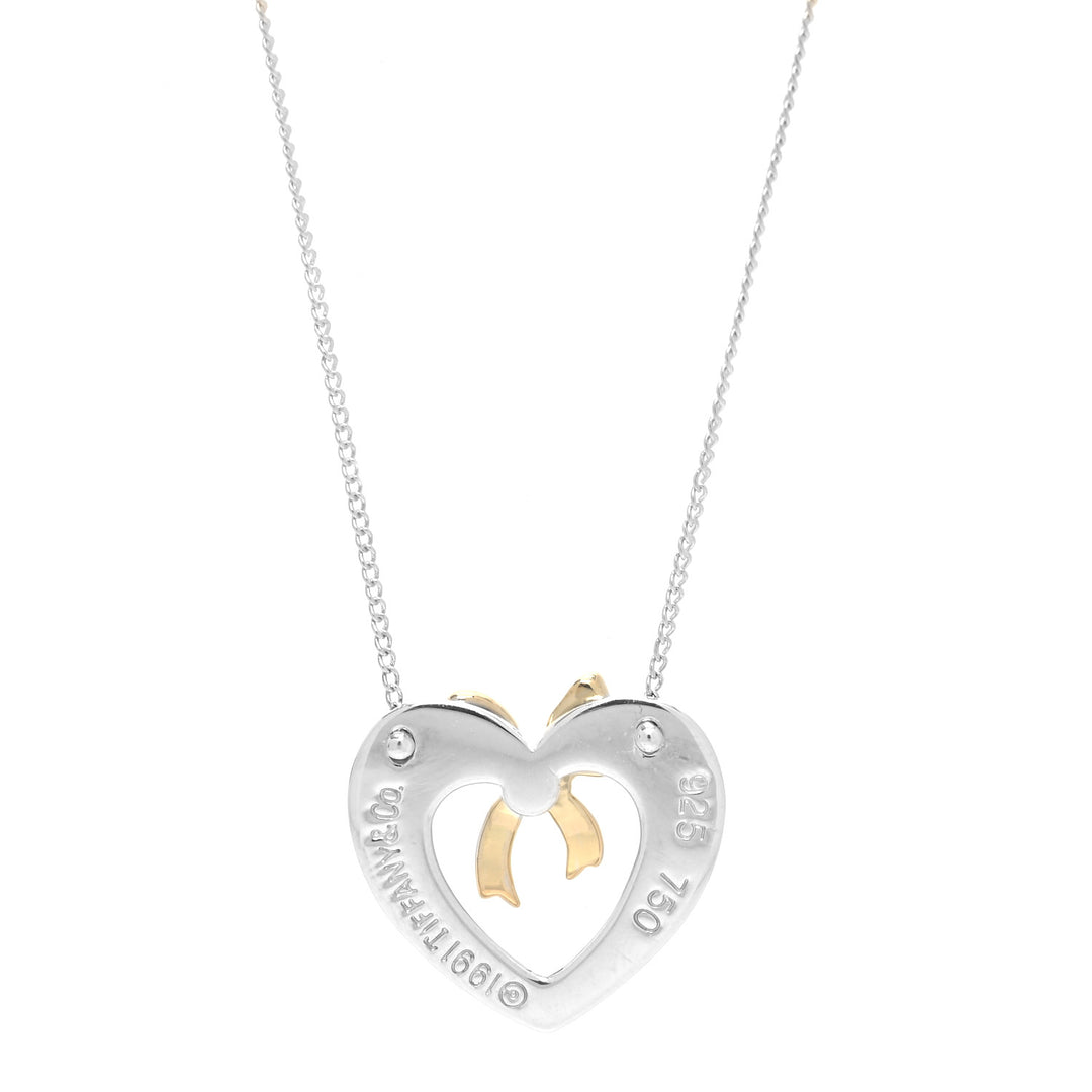 TIFFANY &amp; CO. STERLING SILVER 18K YELLOW GOLD HEART RIBBON NECKLACE