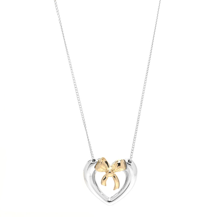 TIFFANY &amp; CO. STERLING SILVER 18K YELLOW GOLD HEART RIBBON NECKLACE
