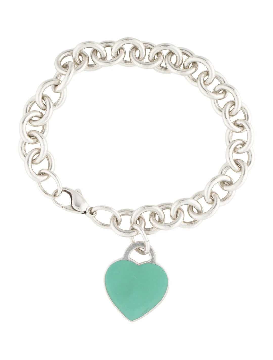 TIFFANY STERLING SILVER BLUE ENAMEL RTT HEART CHARM BRACELET