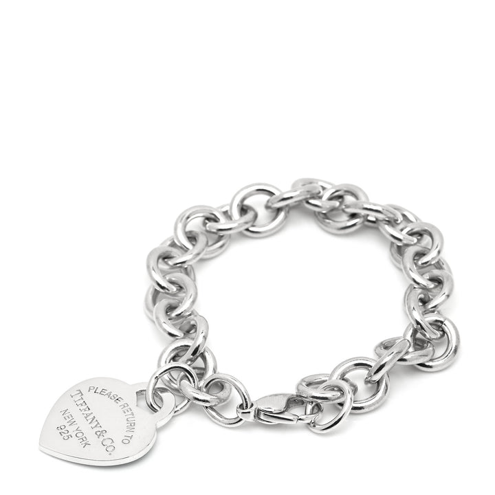 TIFFANY STERLING SILVER BLUE ENAMEL RTT HEART CHARM BRACELET
