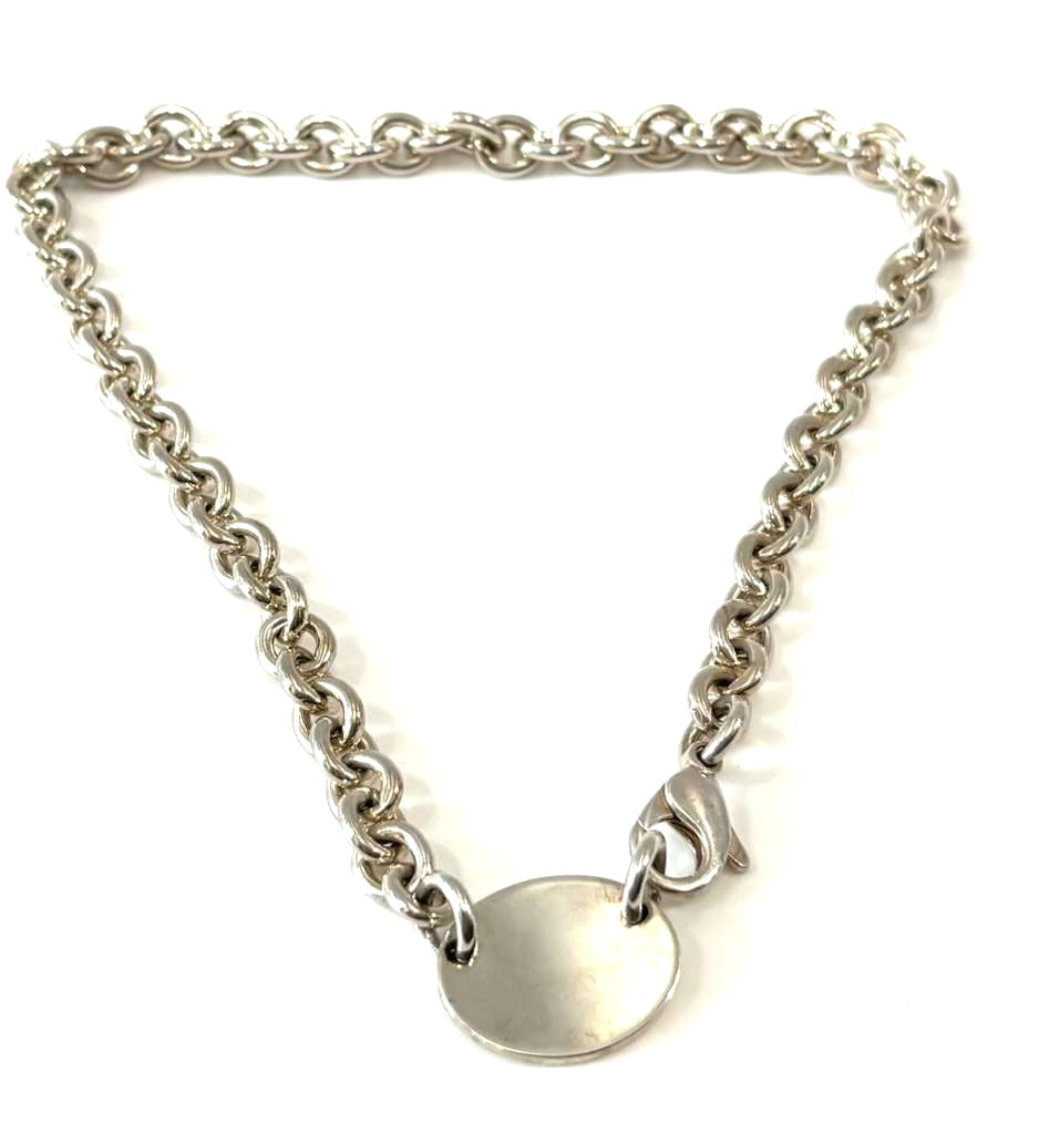 TIFFANY &amp; CO. STERLING SILVER RTT OVAL TAG CHOKER NECKLACE