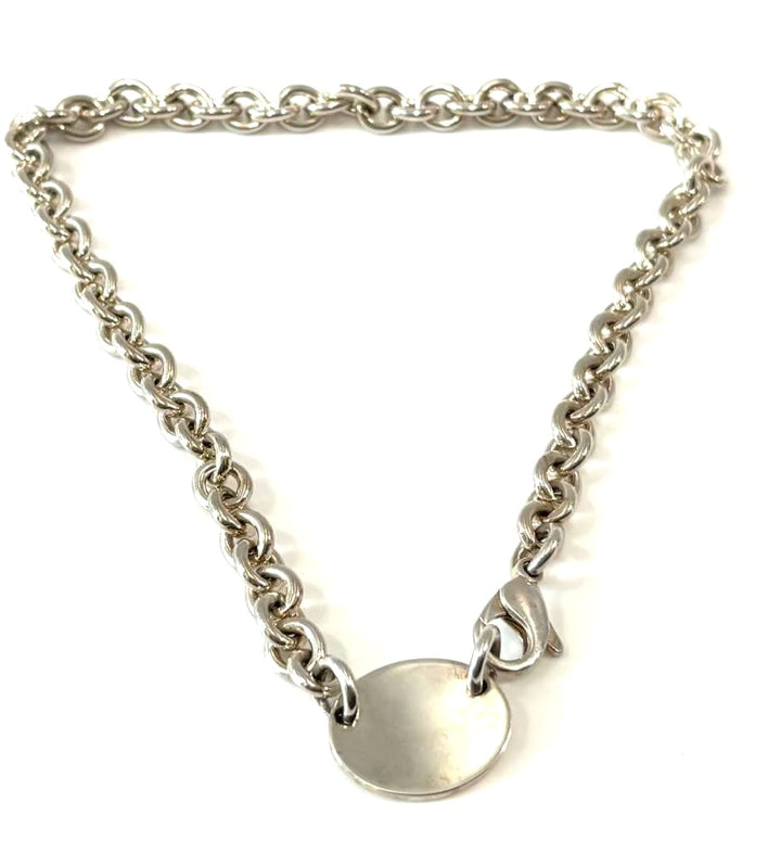 TIFFANY &amp; CO. STERLING SILVER RTT OVAL TAG CHOKER NECKLACE