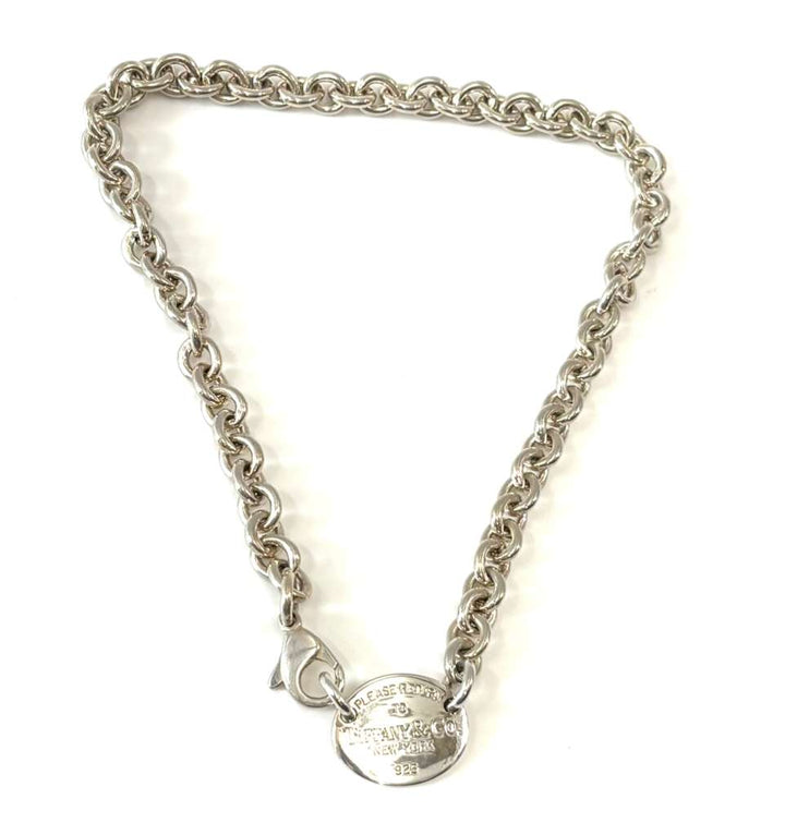 TIFFANY &amp; CO. STERLING SILVER RTT OVAL TAG CHOKER NECKLACE