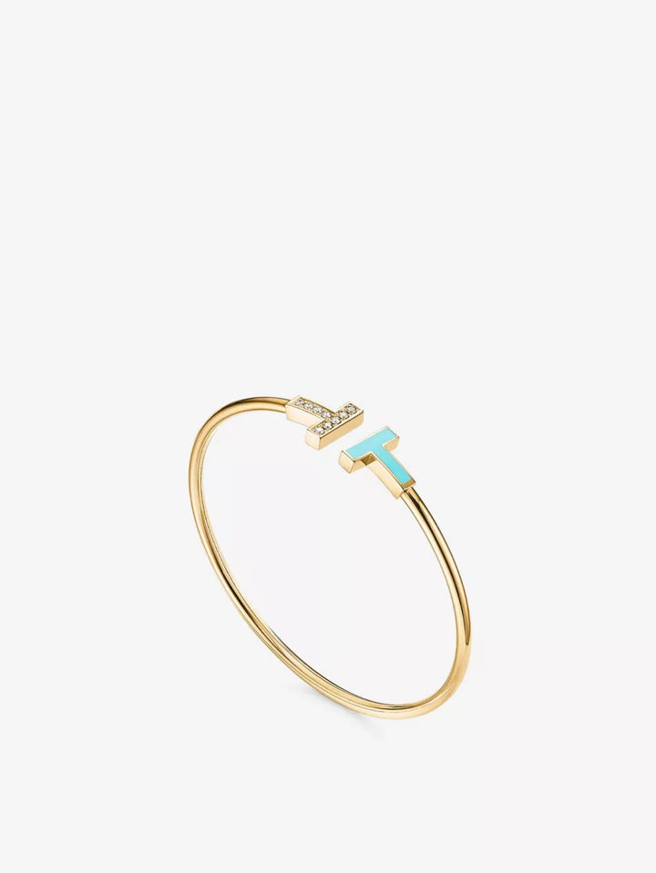 TIFFANY &amp; CO. 18K YELLOW GOLD TURQUOISE DIAMONDS T-WIRE BRACELET