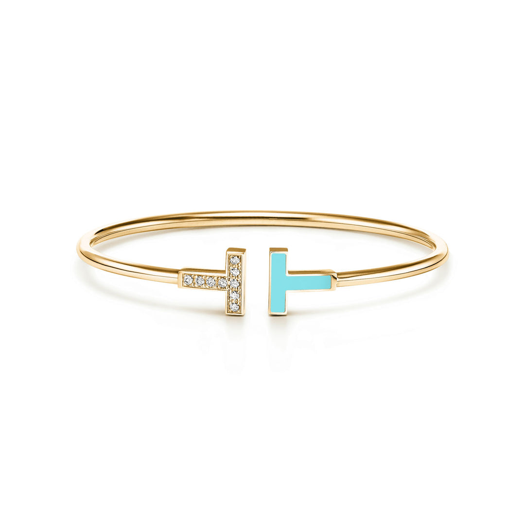 TIFFANY &amp; CO. 18K YELLOW GOLD TURQUOISE DIAMONDS T-WIRE BRACELET