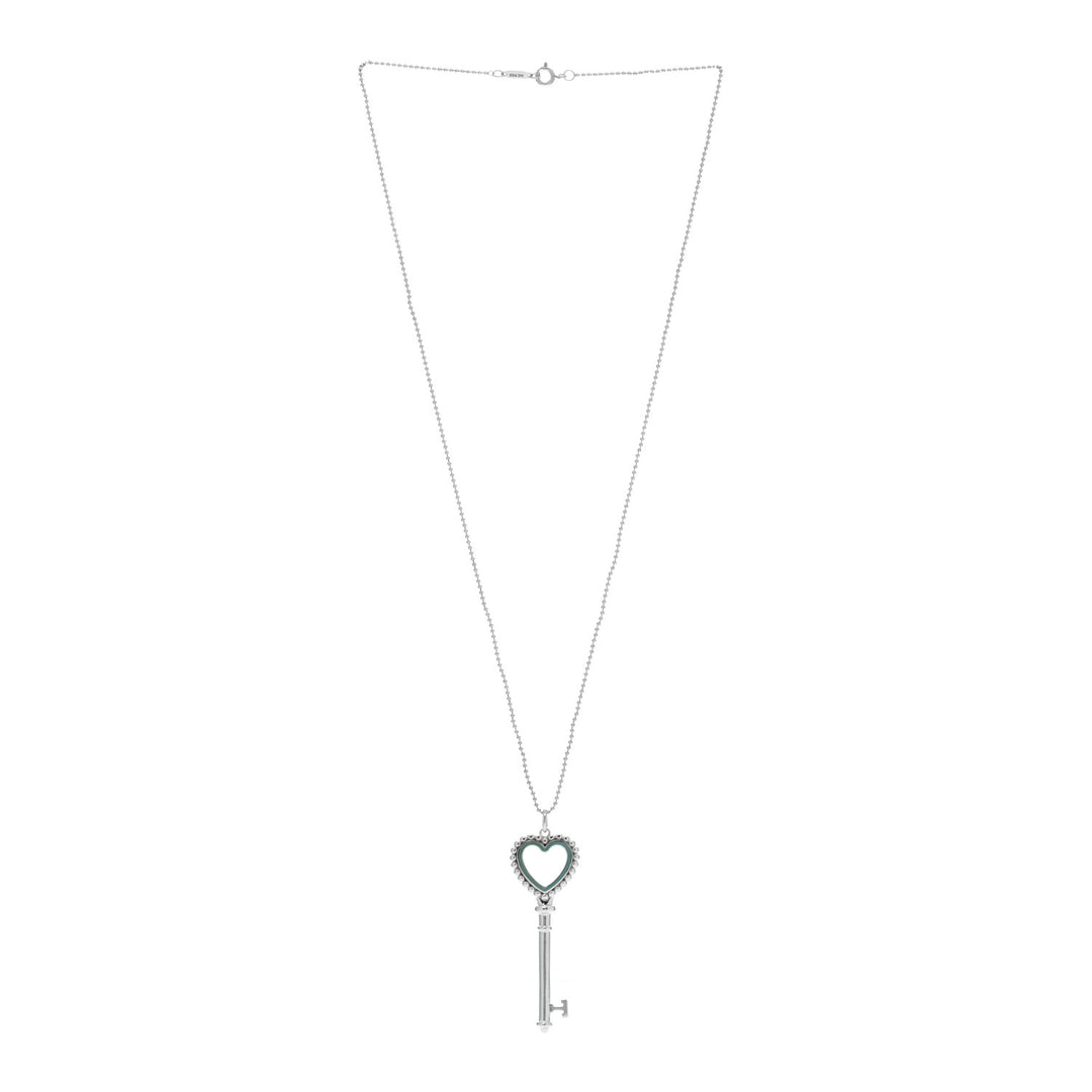 TIFFANY &amp; CO. BLUE ENAMEL BEAD HEART KEY STERLING SILVER NECKLACE