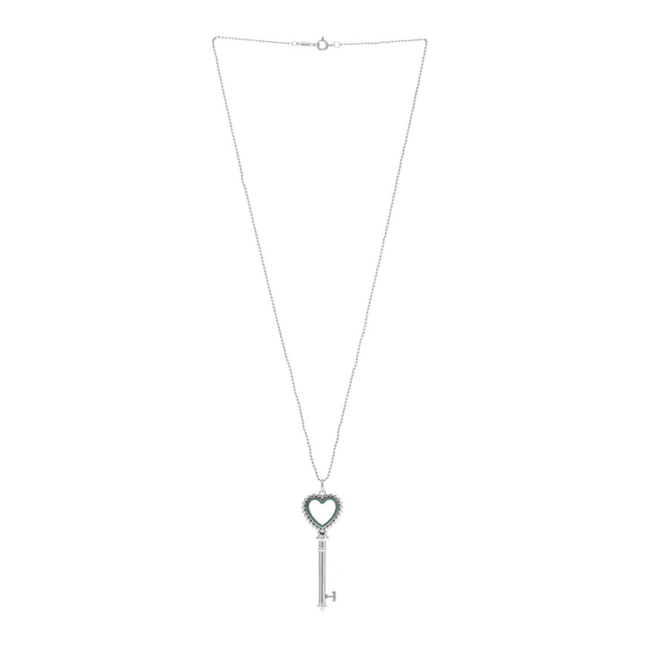 TIFFANY &amp; CO. BLUE ENAMEL BEAD HEART KEY STERLING SILVER NECKLACE