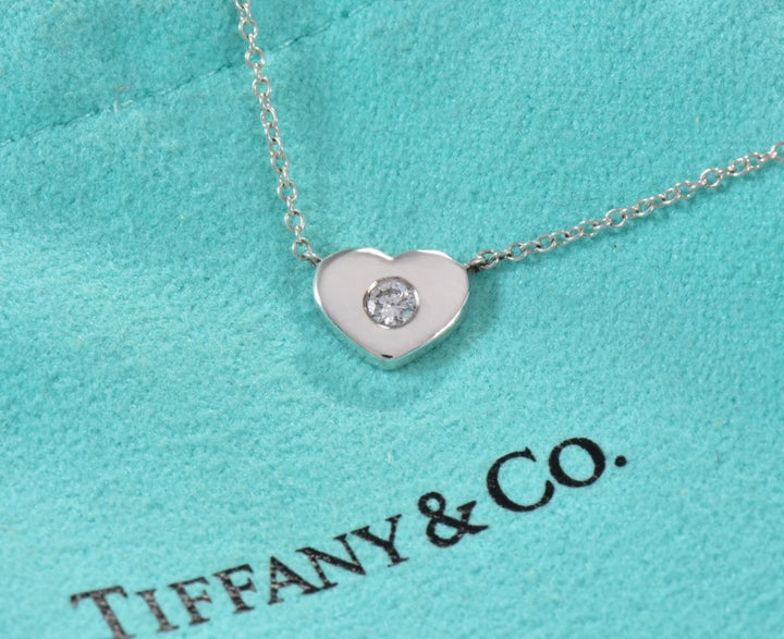 TIFFANY STERLING SILVER PALOMA PICASSO MODERN HEART DIAMOND PENDANT NECKLACE
