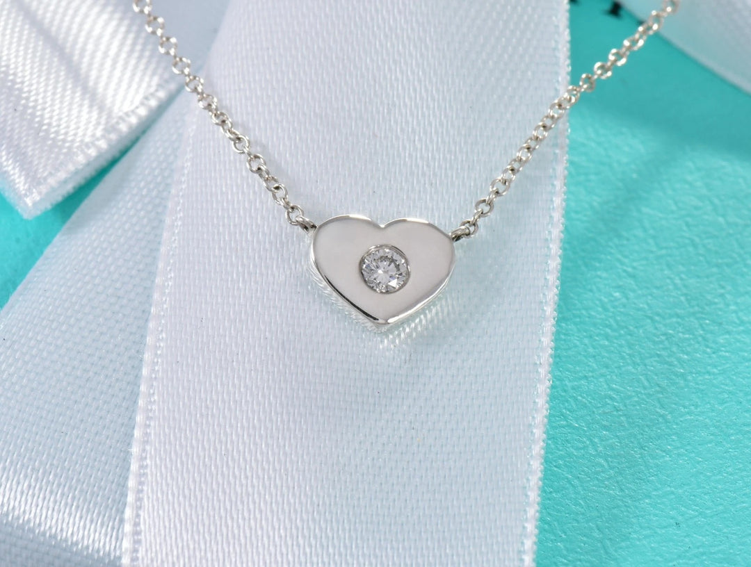 TIFFANY STERLING SILVER PALOMA PICASSO MODERN HEART DIAMOND PENDANT NECKLACE