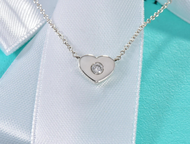 TIFFANY STERLING SILVER PALOMA PICASSO MODERN HEART DIAMOND PENDANT NECKLACE