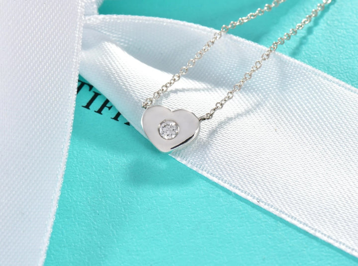 TIFFANY STERLING SILVER PALOMA PICASSO MODERN HEART DIAMOND PENDANT NECKLACE