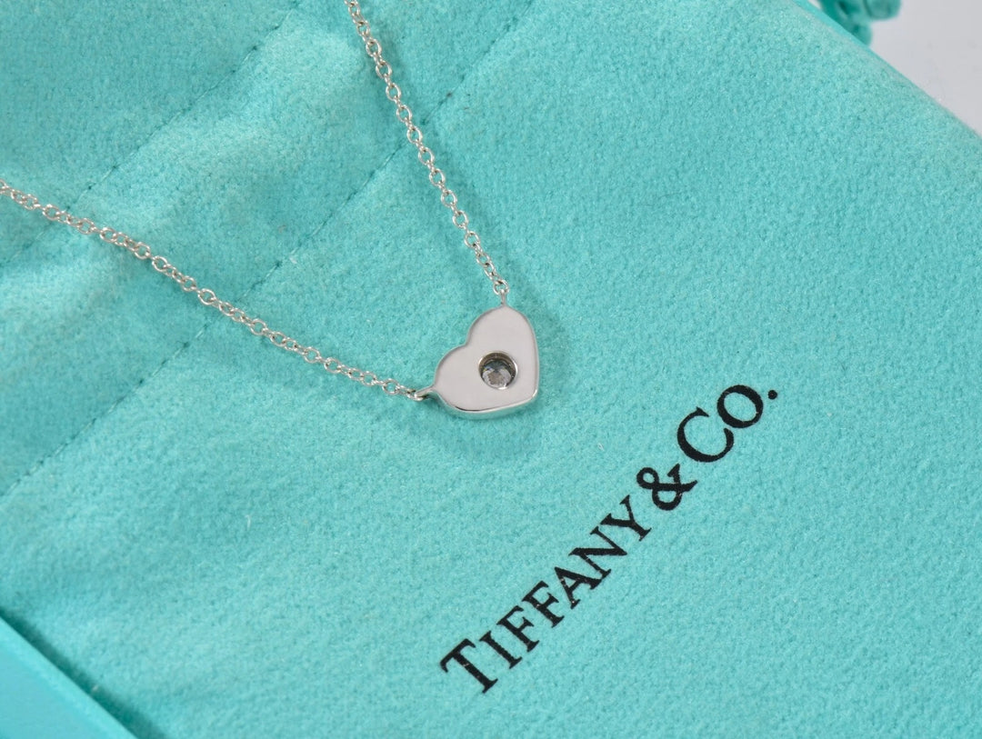TIFFANY STERLING SILVER PALOMA PICASSO MODERN HEART DIAMOND PENDANT NECKLACE