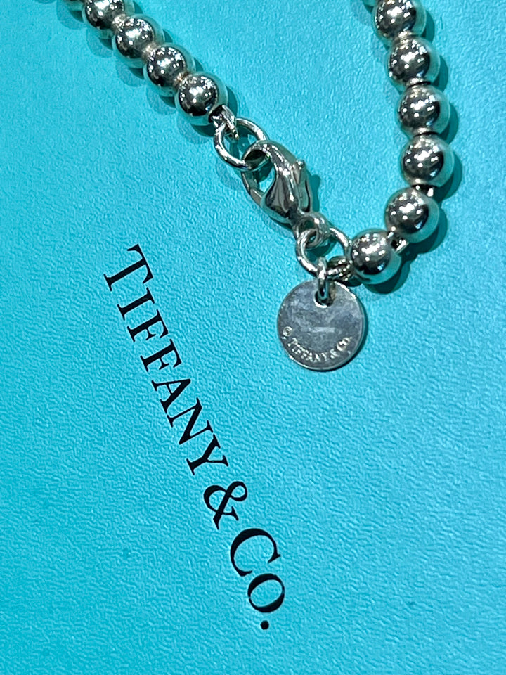 TIFFANY &amp; CO. RTT BLUE HEART STERLING SILVER BEADED BRACELET