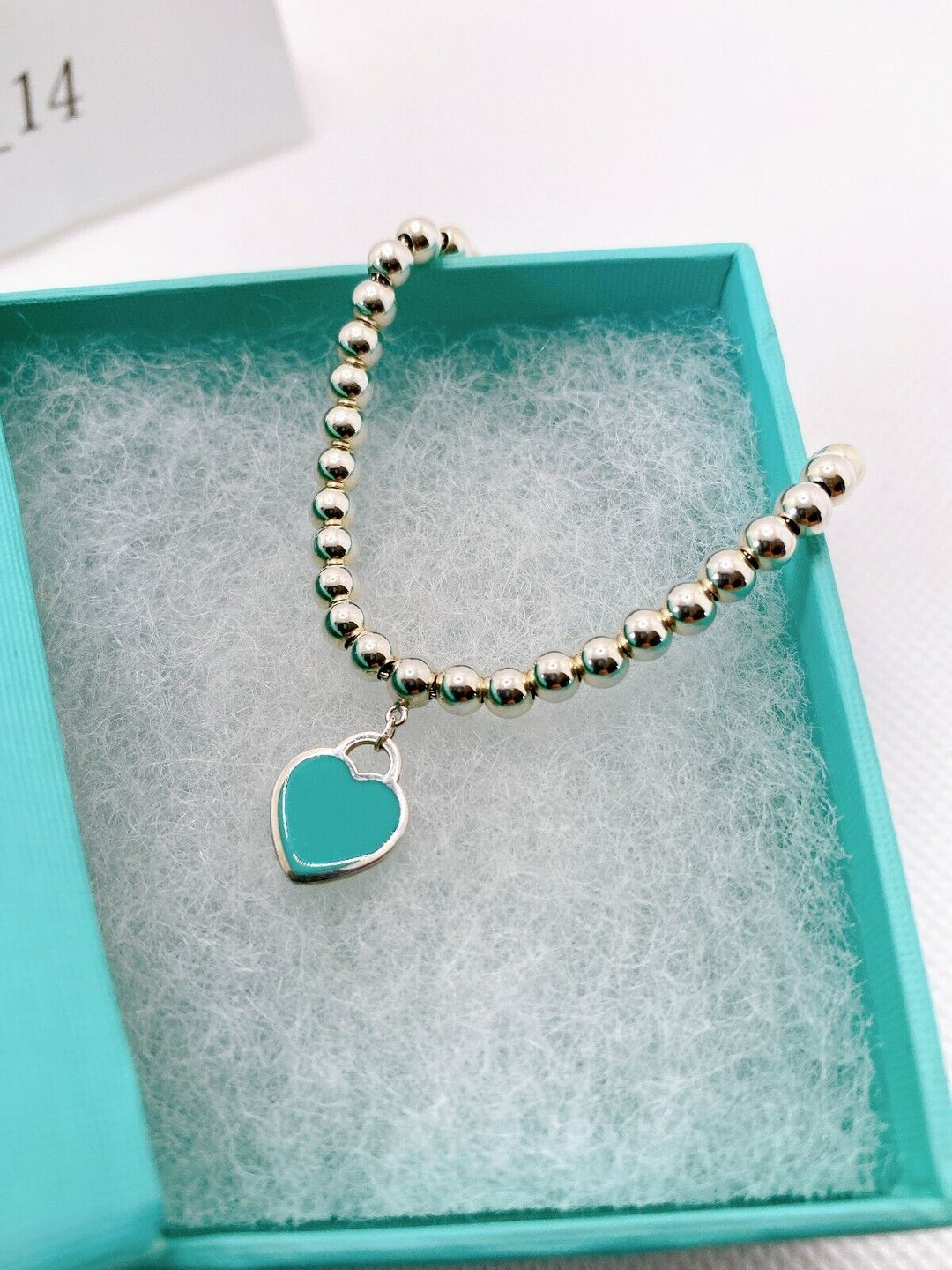 TIFFANY &amp; CO. RTT BLUE HEART STERLING SILVER BEADED BRACELET
