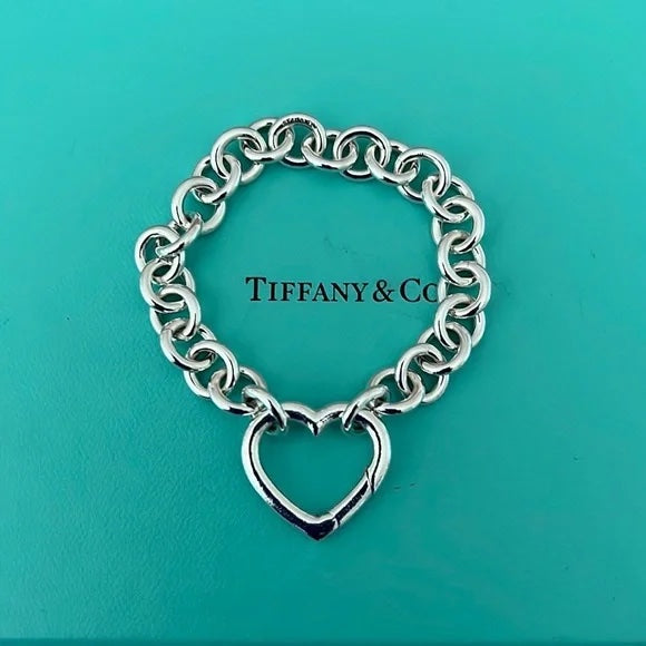 TIFFANY &amp; CO. STERLING SILVER HEART CLASP CHAIN BRACELET