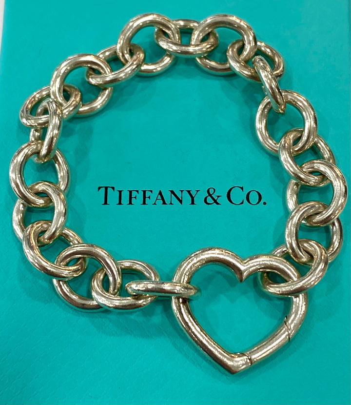 TIFFANY & CO. STERLING SILVER HEART CLASP CHAIN BRACELET