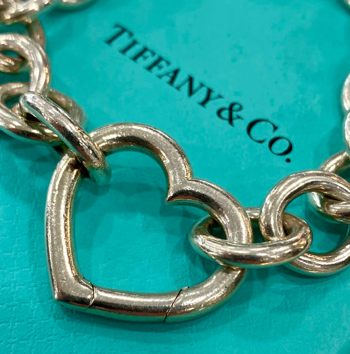 TIFFANY &amp; CO. STERLING SILVER HEART CLASP CHAIN BRACELET