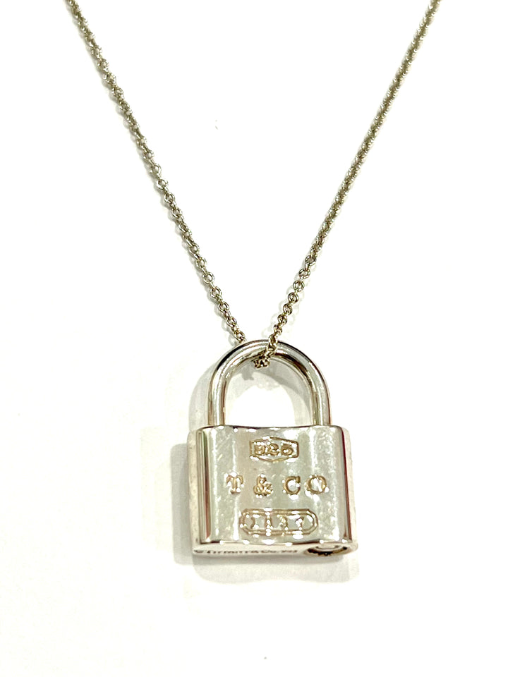 TIFFANY & CO. STERLING SILVER 1837 PADLOCK PENDANT NECKLACE
