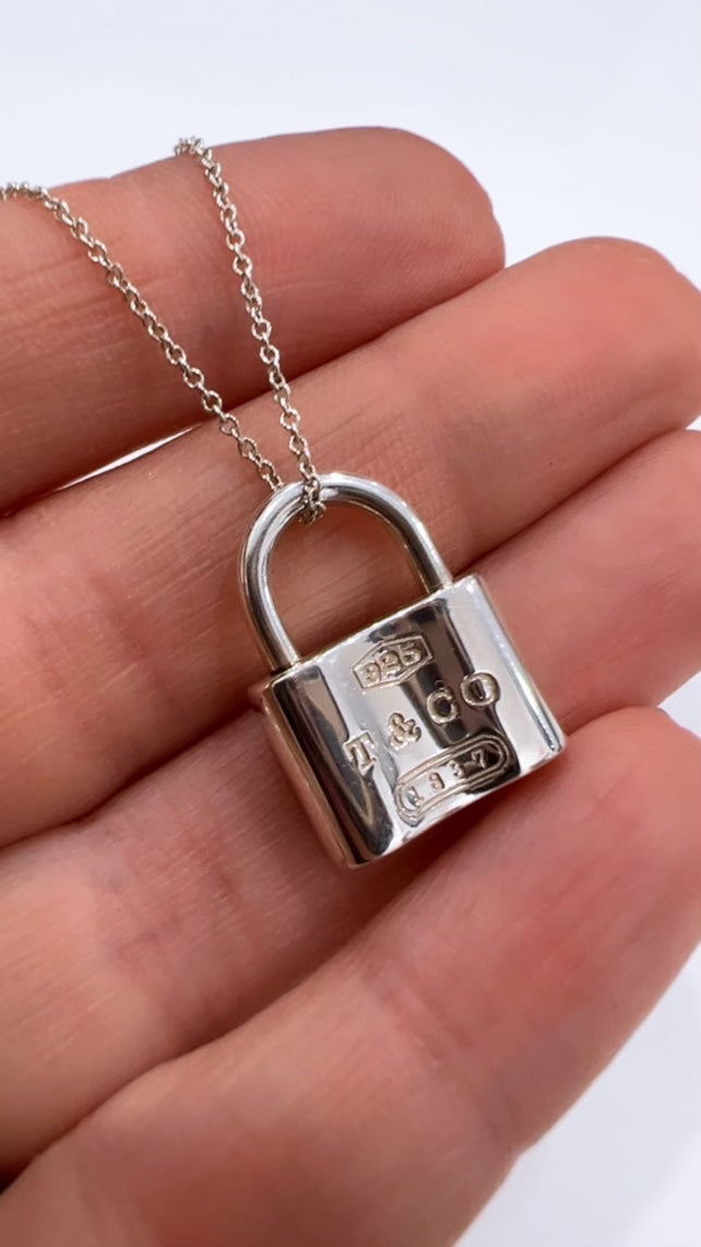 TIFFANY & CO. STERLING SILVER 1837 PADLOCK PENDANT NECKLACE