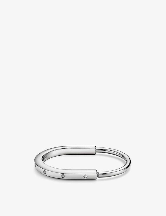 TIFFANY &amp; CO 18K WHITE GOLD DIAMOND TIFFANY LOCK COLLECTION BRACELET