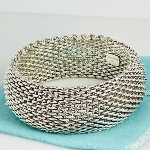 TIFFANY &amp; CO. STERLING SILVER MESH SOMERSET 7.5" BRACELET