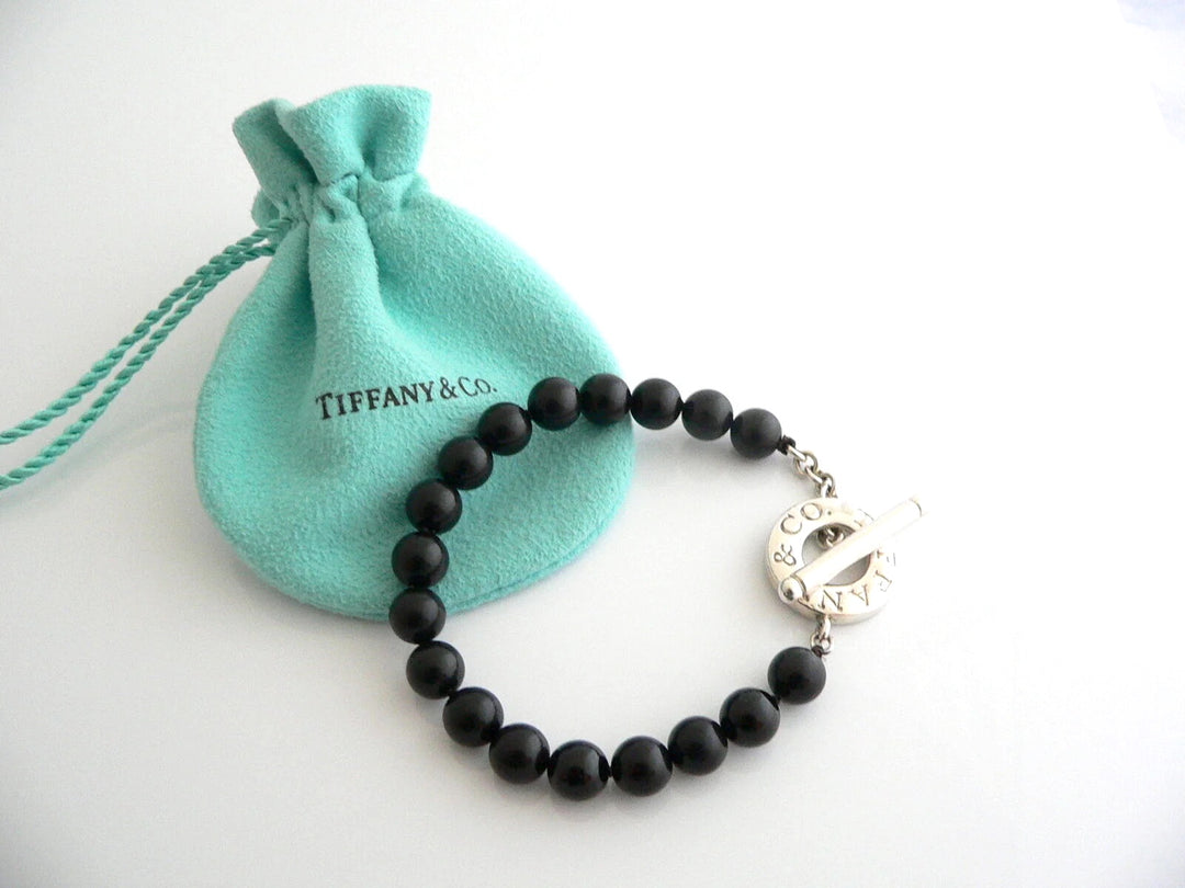 TIFFANY &amp; CO. BLACK ONYX STERLING SILVER TOGGLE BRACELET