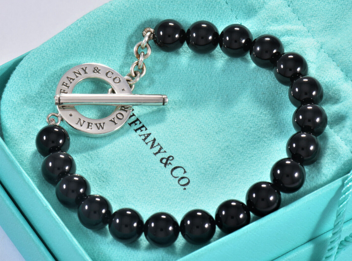 TIFFANY &amp; CO. BLACK ONYX STERLING SILVER TOGGLE BRACELET