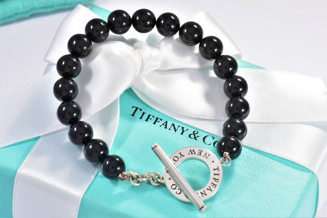 TIFFANY &amp; CO. BLACK ONYX STERLING SILVER TOGGLE BRACELET