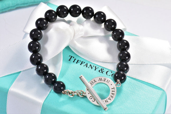 TIFFANY &amp; CO. BLACK ONYX STERLING SILVER TOGGLE BRACELET